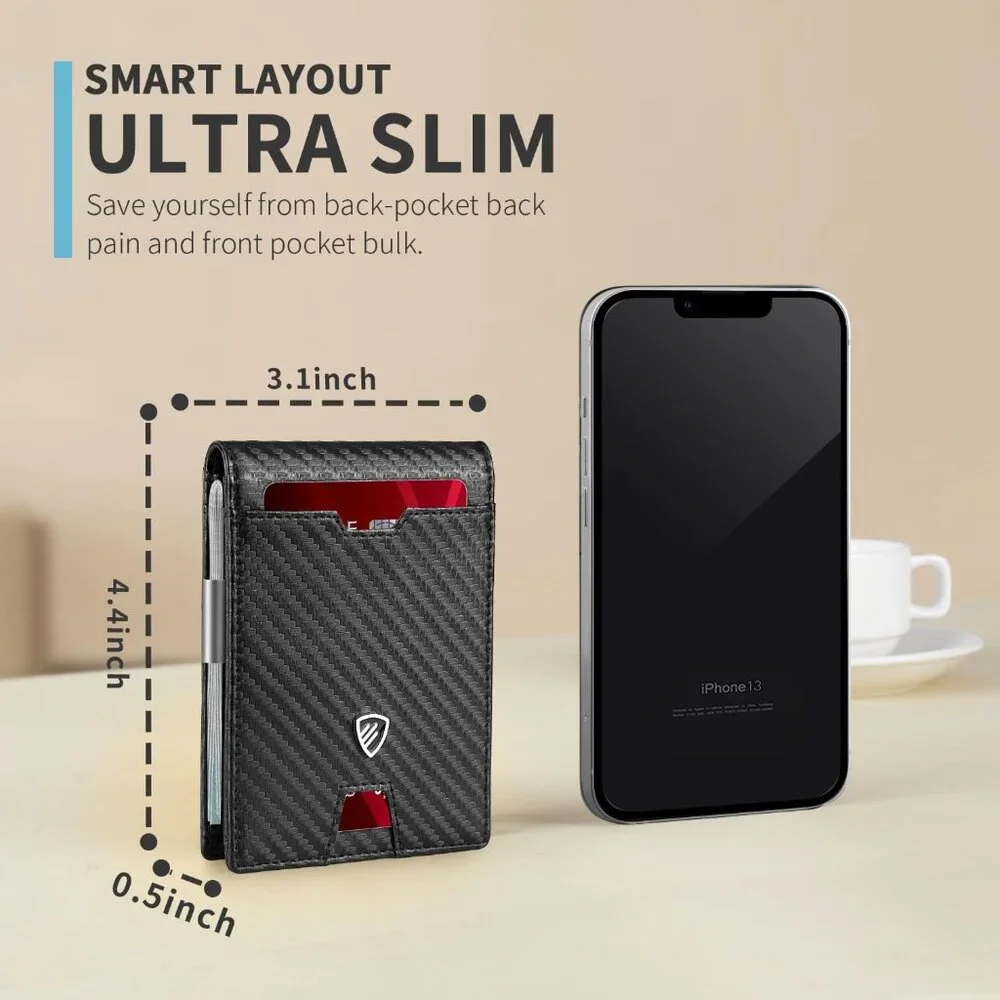 Mens Slim Wallet with Money Clip RFID Blocking Bifold Credit Card Holder for Men